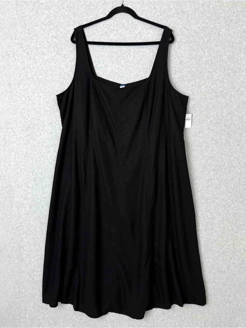Old Navy Dress Womens 3X Black Linen Blend Midi Smocked Minimalist Sundress NWT